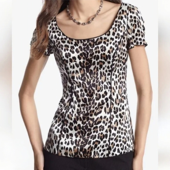 WHBM 100% Silk Leopard Print Women's Top Size 0 (Xs) - Picture 1 of 8